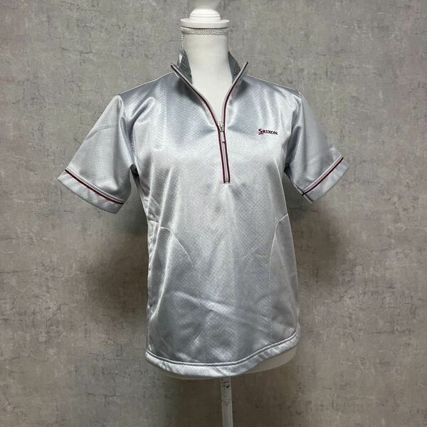 スリクソン　Srixon ゴルフウェア　半袖シャツ　シルバー　ピステ　ウェア ハーフジップ　ゴルフシャツ　レディース　M 裏側メッシュ