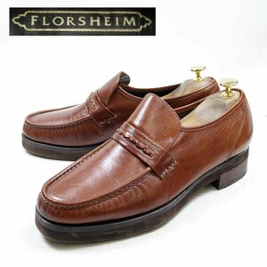 10 D表記　Florsheim フローシャイム　ストラップローファー　革靴　レザー　ドレスシューズ　ブラウン　ビブラムソール/24.1.15/U9890