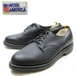 超美品 USA製 11E表記 29cm相当 WORK AMERICA 外羽根 プレーントゥ レザー ラバーソール ブラック ワークシューズ UFCW/24.1.22/P43