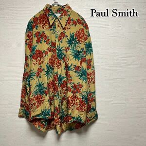 Paul Smith ポールスミス 柄シャツ 長袖シャツ ボタニカル パイナップル 古着 Ｍサイズ 総柄 派手 デザイン 花柄 ポリシャツ