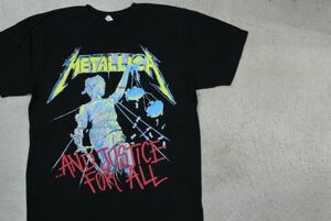 【古着 METALLICA AND JUSTICE FOR ALL メッセージバンドTシャツ 黒 S】メタリカヘビィーメタル音楽ミュージック 7685