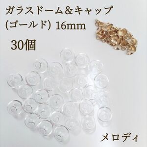 新商品　お得　ガラスドーム　16mm 蓋付き　ゴールド　30個ハンドメイド