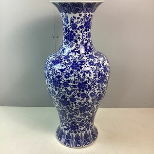 o147 花瓶 中国 花器 陶器 インテリア 壺 彩 高さ61cm 中古
