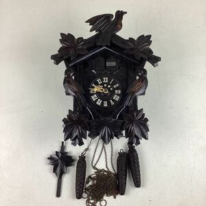 k141 手塚時計 POPPO 日本製 彫刻木製鳩時計 錘 機械式 鳴鳩 振子時計 掛け時計 アンティーク 昭和 レトロ 鳩時計 ハト時計 動作未確認