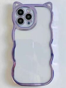 c-273 Kodani iPhone12 ケース 対応 カバー iPhoneケース （景品 1点 フラッシュペーパ）かわいい 3D ネコ耳 猫柄 （iPhone 12，紫の枠）