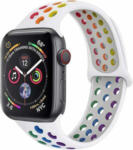 c-398 バンド 対応 Apple Watch, 柔らか 運動型 M/L 適応 iwatch Ultra SE Series 8/7/6/5/4/3/2/1 (38MM/40MM/41MM, 白/マルチカラー)