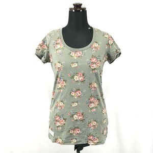 タグ付き新古品★ユニクロ×CathKidston/キャスキッドソン★半袖Ｔシャツ【レディースM/カーキ】総花柄プリント◆BG426-A