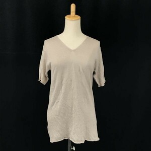 BEAMS/ Beams *linen/ flax 100% short sleeves knitted / long height [ lady's M/ beige ]V neck / spring summer *BG434