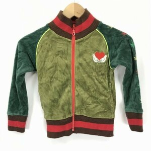  Boo Foo Woo * velour style / Zip up blouson [ Kids 100/ green series / green group ] leaf .. embroidery * badge / pocket /BOOFOOWOO*BG33