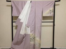 ドークブア■付下げ　白山紬　草木染　草花　鳩羽鼠　しつけ付　極上の逸品　522_画像2