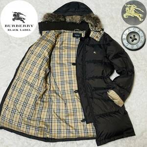 極暖◎3WAY■希少Lサイズ■バーバリーブラックレーベル BURBERRY BLACK LABEL ダウン コート ジャケット ノバチェック ブラウン ホースロゴ