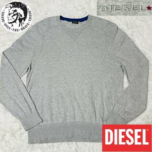 大きいサイズ/XL◇極上カシミヤ混■ディーゼル DIESEL ニット 刺繍ロゴ グレー セーター 高級 LL クルーネック 春秋冬 スウェット 正規品