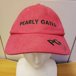 G523EE 日本製 PEARLY GATES パーリーゲイツ ゴルフキャップ ピンク×グリーン 刺繍 ロゴ サイズS コットン100% ゴルフ 帽子