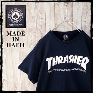 美品 THRASHER スラッシャー MAGAZINE プリント Tシャツ ハイチ製 ハイチ ネイビー M サイズ