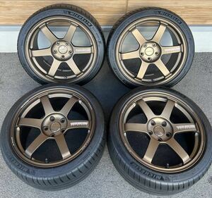 RAYS　レイズ　TE37 SAGA S-plus　18×9.5J　+45　PCD　114.3　5穴　MICHELIN　ミシュラン　255/35ZR18　21年製造　WRX STI VAB