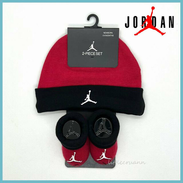 NIKE ベビージョーダン◆2ピースセット◆JORDAN 2-Piece Set Newborn 0-6Months 赤/黒 ジャンプマン刺しゅう アメリカ購入品