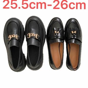 レディースローファー 黒 大きいサイズ 25.5cm-26cmシューズ 靴