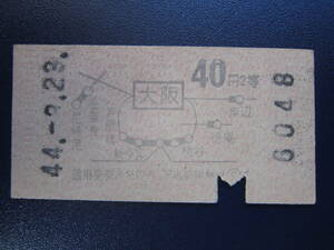 国鉄　地図式乗車券（軟券）　大阪から40円