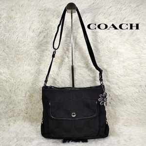 美品 COACH コーチ ショルダーバッグ シグネチャー キャンバス F16550 ブラック 黒