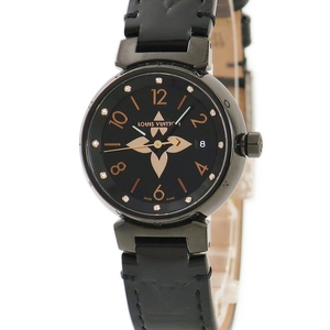 [3 year guarantee ] Louis Vuitton tongue b-ru all black PM QA047 black original 12P diamond quarts lady's wristwatch 