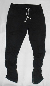 H&M　イージージョガーパンツ　ストレッチ　裾ジップ　ギャザー　シャーリング　黒　ブラック　W32