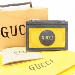 #anze グッチ GUCCI 名刺入れ・カードケース パスケース オフザグリッド 黒 黄色 キャンバス レザー GG ユニセックス [658211]