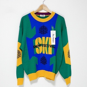 #wnc Piasports PIASPORTS knitted * sweater long sleeve snow character tag attaching beautiful goods III blue yellow color green men's [851228]