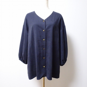 #anc rose Tiara Rose Tiara tunic blouse 42 dark blue suede style ribbon gold button lady's [856095]