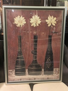 額入り絵画 白い花 3本 花瓶 フラワーベース フレーム入り 花 フラワー 絵画 美術品 上品 エレガント 額入り インテリア