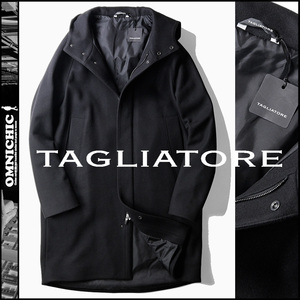 オンオフ兼用/22-23AW■新品14万【TAGLIATORE】タリアトーレブラック美しい艶を纏うウールカシミヤ/WAYLON/フーデッドフィールドコート46/M