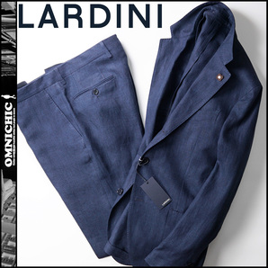 最高級のリネン100％■新品18.5万【LARDINI】ラルディーニインディゴセットアップスーツ46/S~M/テーラードジャケットパンツ/ブートニエール