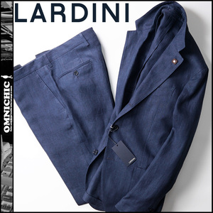 最高級のリネン100％■新品18.5万【LARDINI】ラルディーニインディゴセットアップスーツ50/L/テーラードジャケットパンツ/ブートニエール付