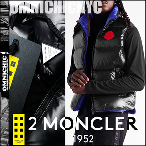 人気サイズ3【2 MONCLER GENIUS 1952 】モンクレールジーニアスビックワッペンロゴシャイニーダウンベスト/ジレ/SUMIDO/国内正規品ブラック