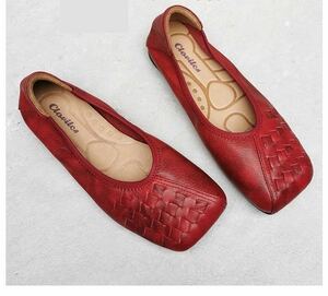  lady's cow leather leather pumps . slide soft bottom put on footwear ...40 size red 