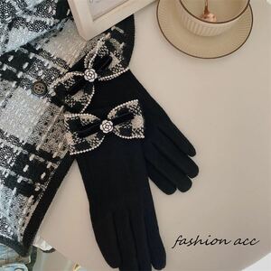  lady's gloves black pretty ribbon smartphone correspondence cashmere middle boa 