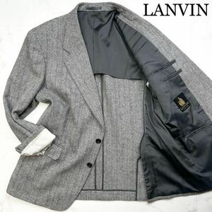 ほぼ未使用◆幻の最高級アンゴラシルク★稀少XL!!LANVIN ランバン【繊維の宝石】絹 ヘリンボーン ツイードテーラードジャケット グレー白黒