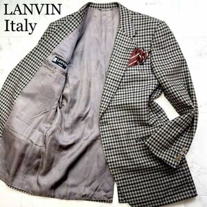 極美品★幻の最高級イタリア製カシミヤ★希少L!!LANVIN ランバン【繊維の宝石】テーラードジャケット 艶感美色ブラウングレージュ 裏ロゴ柄