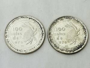 【MSO-3981it】100 soles de oro ペルー 銀貨 1873ー1973 日本ペルー修好 100周年 コイン 2枚セット 海外コイン