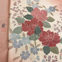 着物月花　作家物　品のある花　紬訪問着　正絹　ki512_画像1