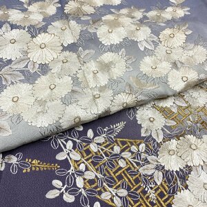 着物月花　総刺繍　蘇州刺繍　ぼかし染　品のある花　色留袖　未使用品　正絹　金糸　ki585