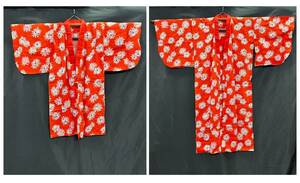 【JX48】子供用着物　羽織　セット　単衣　綿着物　赤色　花柄　和装　和服　衣装　演劇　芝居　大衆演劇　