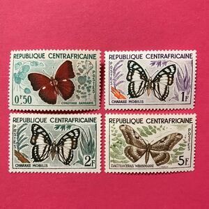外国未使用切手★中央アフリカ 1961年 蝶 4種