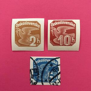 外国未使用切手★チェコスロバキア 1937年 伝書鳩・新聞切手 2種＋使用済み1種