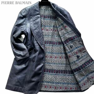 ピエールバルマン 【漢の戦闘服】 PIERRE BALMAN ラムレザー コート リバーシブル 宝石柄 キルティング パープル Lサイズ相当 メンズ 羊革