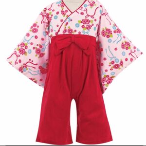 新品　ベビー　袴　ロンパース　赤　節句　お雛様　 着物　女の子　