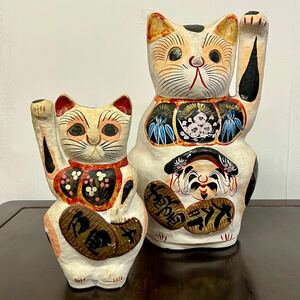 蔵出■時代物 古い高崎張子 招き猫二点■郷土玩具商売繁盛縁起物美術品伝統的工芸品古美術古道具骨董古民家古玩古民藝昭和レトロ大正ロマン