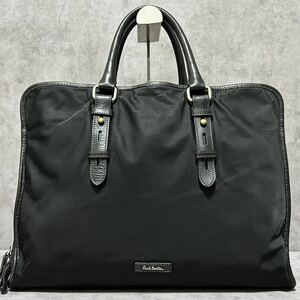 美品/希少モデル●Paul Smith ポールスミス ブリーフケース ビジネスバッグ A4/PC収納 ナイロン レザー 本革 ブラック 書類鞄 通勤 メンズ