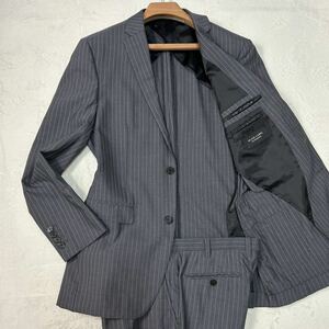 未使用級/40(Lサイズ)●バーバリーブラックレーベル セットアップ スーツ ストライプ グレー 羊毛 ビジネス 日本製 BURBERRY BLACK LABEL