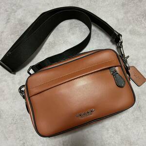 極美品●COACH コーチ メンズ レザー 本革 グラハム サドル カメラバッグ ショルダーバッグ ボディーバッグ 斜め掛け クロスボディ 茶 黒