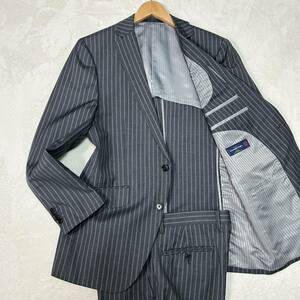 極美品/L相当●エルメネジルドゼニア Zegna TROPICAL スーツ セットアップ グレー ストライプ ビジネス ジャケット パンツ 最高級 メンズ